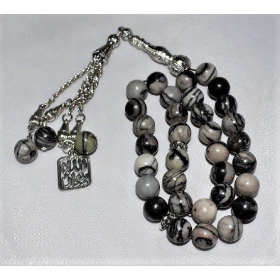 Real Grey Marble Tasbih-(10mm)