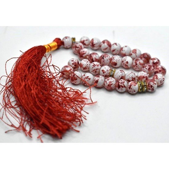 White & Red Marble Tasbih