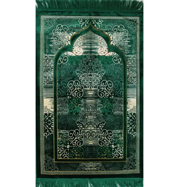 Plush Velvet Islamic Prayer Rug-Green